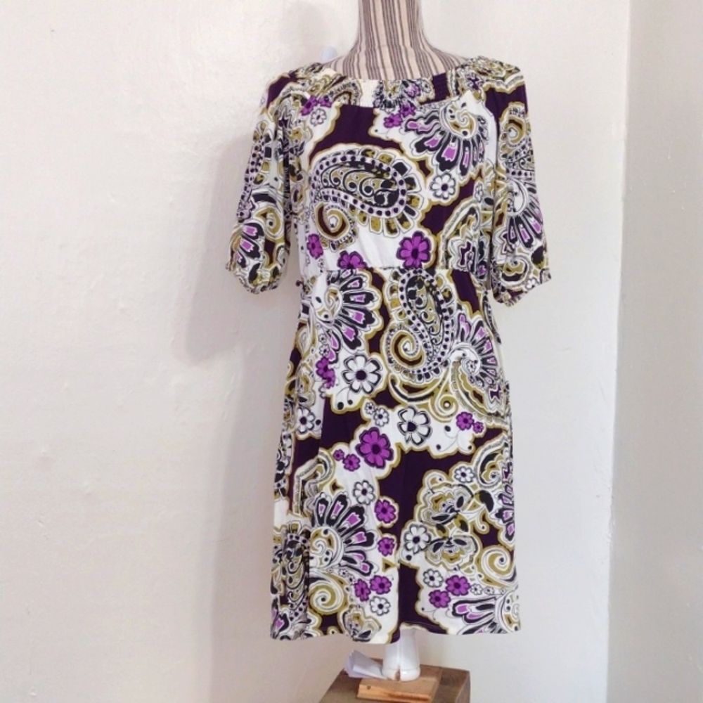 Laundry by Shelli Segal Purple Floral Jersey Knit Off The Shoulder Dress NWT